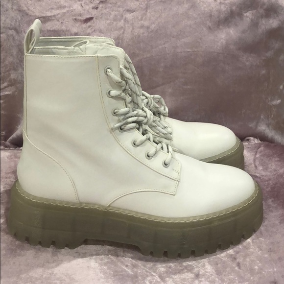 Bershka Shoes Bershka White Leather Tie Up Boots Never Worn Poshmark